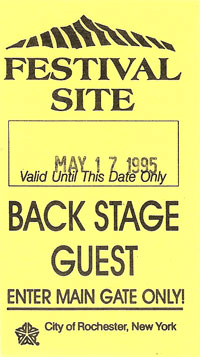 5/17/1995 Lilac Festival Rochester NY All Access pass