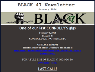 Black 47 January Newsletter - New Gigs - Hard Times Extended