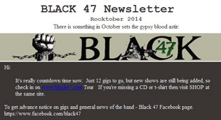 10/23/2014 Black 47 Oct. Newsletter - Last Paddy Reilly's Gig/New CD - Rise Up