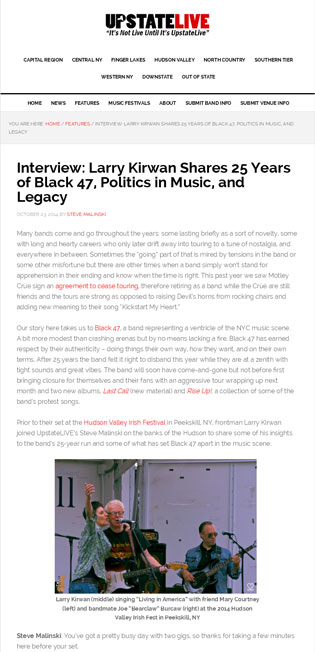 10/23/2014 Interview: Larry Kirwan Shares 25 Years of Black 47, Politics in Music, and Legacy