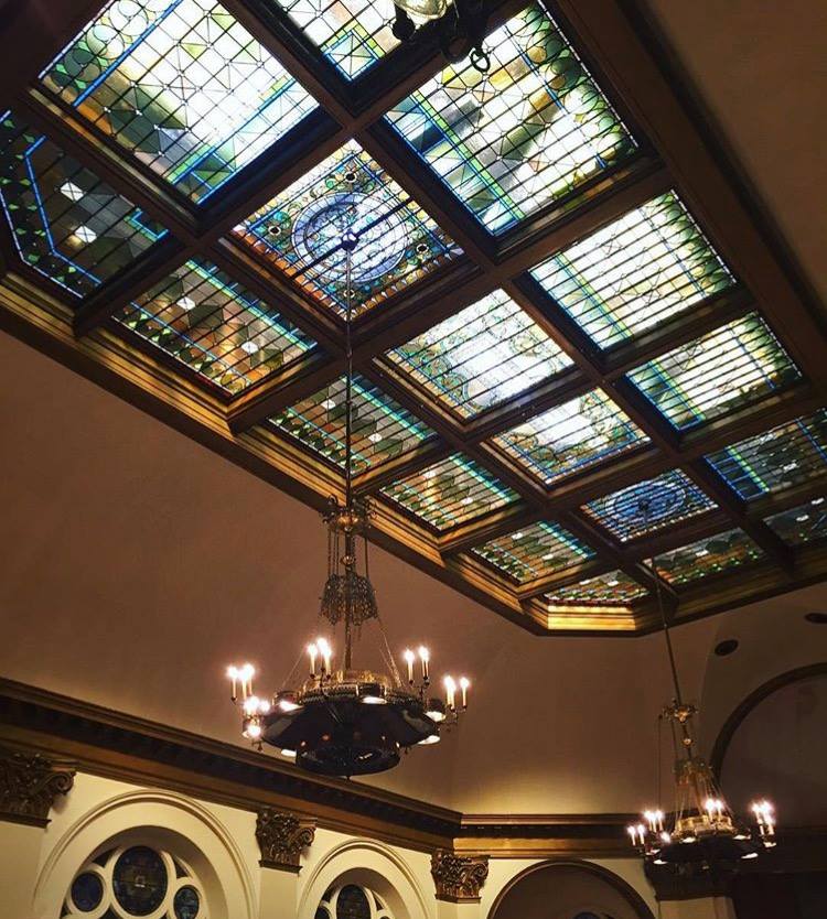 Gustavus Adolphus Lutheran Church stined glass ceiling